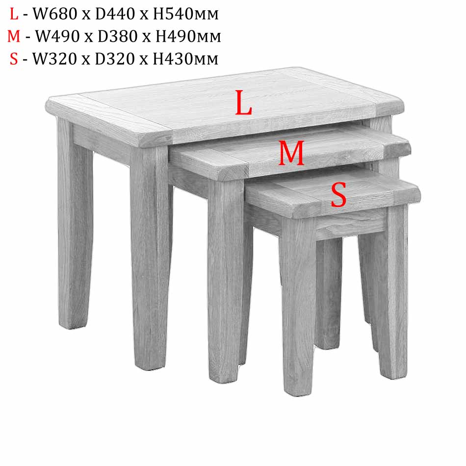 solid oak nest of tables set of three